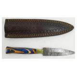 New Damascus Steel Spear Point Knife with Leather