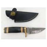 New Damascus Steel Drop Point Knife with Leather