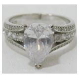 Sterling Silver CZ Cocktail Ring - Size 8, 5.83 g