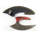 New Damascus Steel Ulu Knife with Leather Sheath