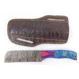 New Damascus Steel Bull Cutter Knife with Leather