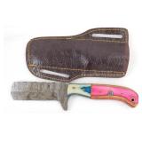 New Damascus Steel Bull Cutter Knife with Leather
