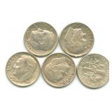 (5) Roosevelt Silver Dimes
