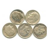 (5) Roosevelt Silver Dimes
