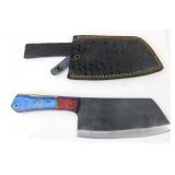 New Carbon Steel Cleaver Knife with Leather