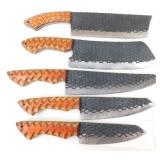 Set of 5 Carbon Steel Dragon Scale Kitchen Knives