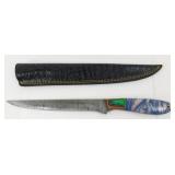 New Damascus Steel Fillet Knife with Leather