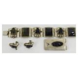 Black Onyx Face Sterling Clip, Earrings and