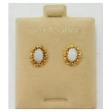 Vintage 14k Gold Opal Pierced Earrings with Box