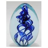 * Paperweight: Clear with Blue Spiral Design,
