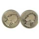 1934 & 1935 Washington Silver Quarters