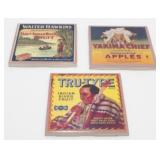 * 3 Terracotta Type Tiles with Fruit Labels