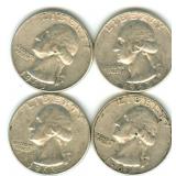 (4) 1963-D Washington Silver Quarters