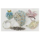 6 Vintage Rhinestone Brooches - All in Excellent