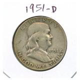 1951-D Franklin Silver Half Dollar