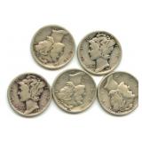 (5) Mercury Silver Dimes