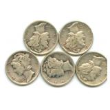 (5) 1941 Mercury Silver Dimes