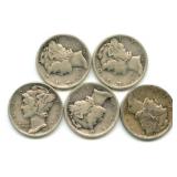 (5) Mercury Silver Dimes