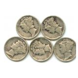 (5) Mercury Silver Dimes