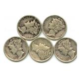 (5) 1941 Mercury Silver Dimes