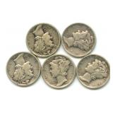 (5) 1941 Mercury Silver Dimes