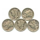 (5) Mercury Silver Dimes