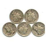 (5) Mercury Silver Dimes