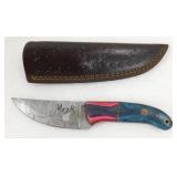 New Damascus Steel Straight Back Knife with Moose