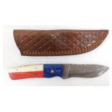 New Damascus Steel Drop Point Knife with Leather