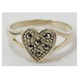 Sterling Silver Marcasite Heart Ring - Size 6,