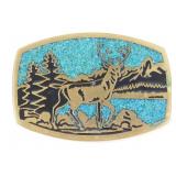 Deer Turquoise Chip Brass Belt Buckle
