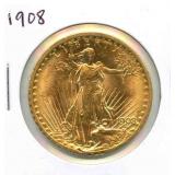 1908 $20 Saint Gaudens Gold Double Eagle