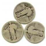 (3) U.S. Standing Liberty Silver Quarters