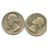 1938 & 1950-D Washington Silver Quarters