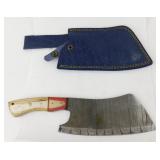 New Damascus Steel Cleaver Knife with Leather