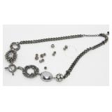 Gun Metal Gray & Rhinestone Necklace
