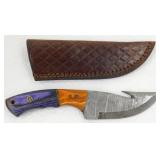 New Damascus Steel Gut Hook Hunting Knife with