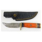 New Damascus Steel Clip Point Knife with Leather