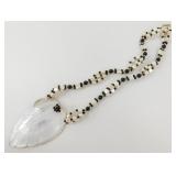 Vintage MOP Shell Leaf Pendant w/ Faux Pearl &