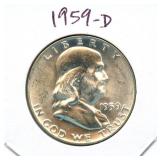 1959-D Franklin Uncirculated Silver Half Dollar