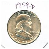 1959-D Franklin Uncirculated Silver Half Dollar