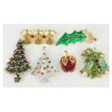 6 Vintage Christmas Brooches - All Very Good+