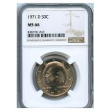 1971-D 50ï¿½ Kennedy Half Dollar NGC MS66