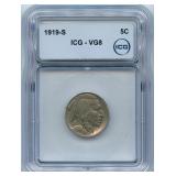 Tough Date 1919-S Buffalo Nickel 5ï¿½ ICG VG8
