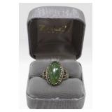 Sterling Ring with Green Stone - Possibly Jade
