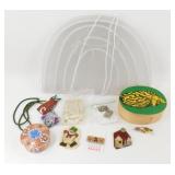 * Small Covered Dish, Wooden Cat Box, Small Pearl