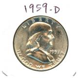 1959-D Franklin Uncirculated Silver Half Dollar