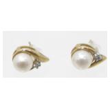 10K Yellow Gold, Pearl and Diamond Pierced