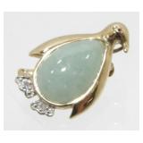 10K Yellow Gold Jade and Diamond Brooch/Pendant -
