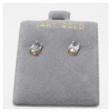 14K Yellow Gold and Aquamarine Pierced Earrings -